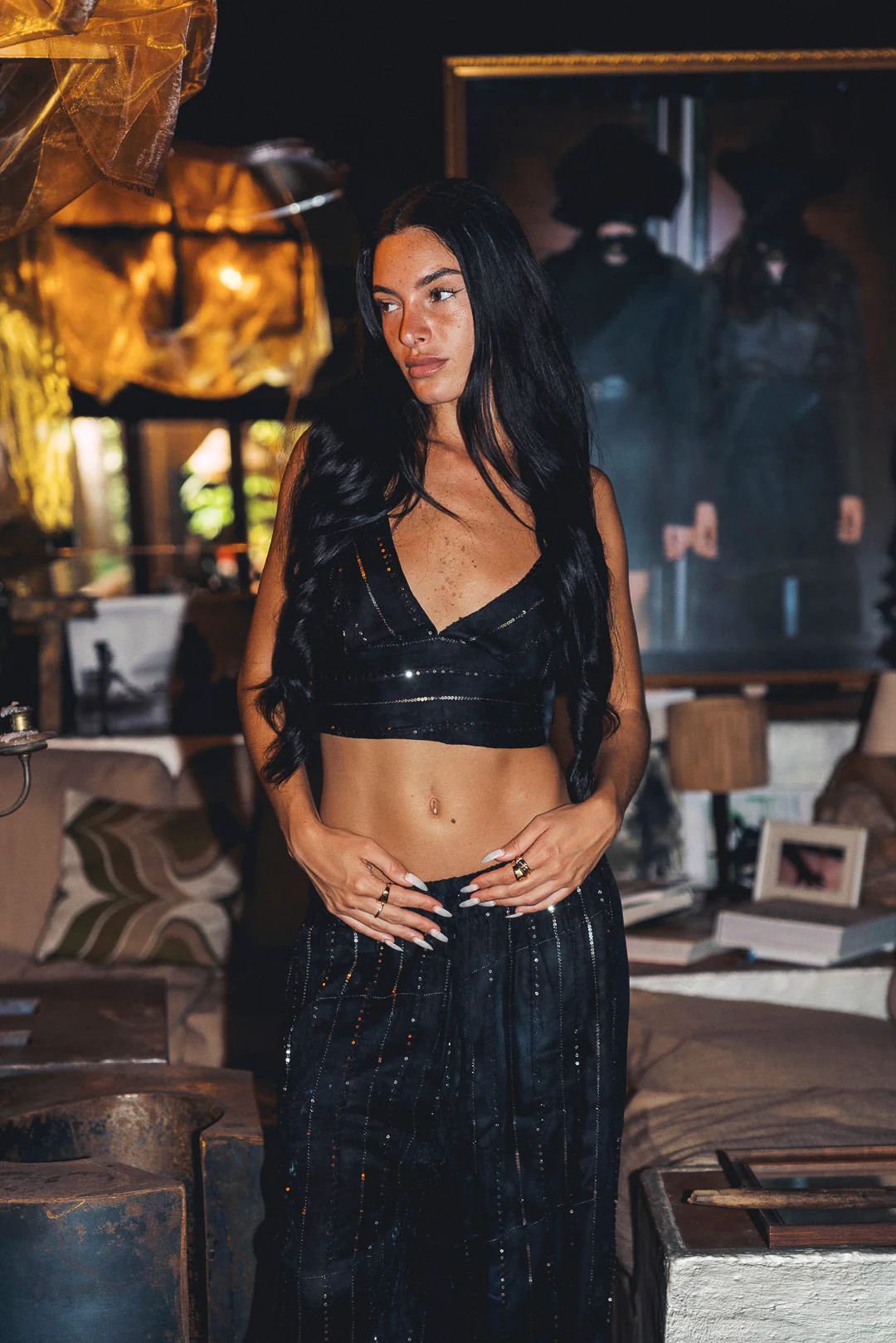 'San Noir' LOUNGE SET Crop Top - Black - Image 4