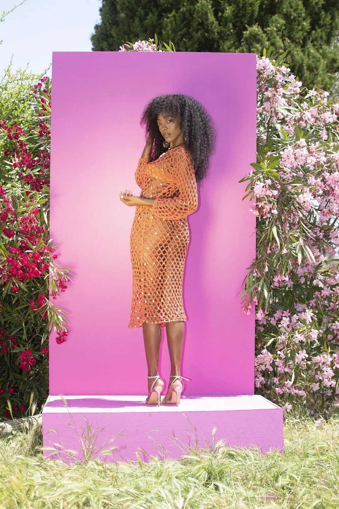 SHANTI Burnt Orange Crochet Net Dress - Image 11