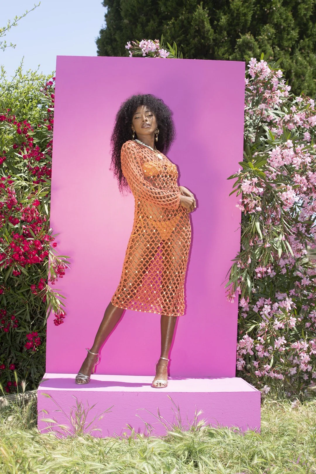 SHANTI Burnt Orange Crochet Net Dress - Image 6