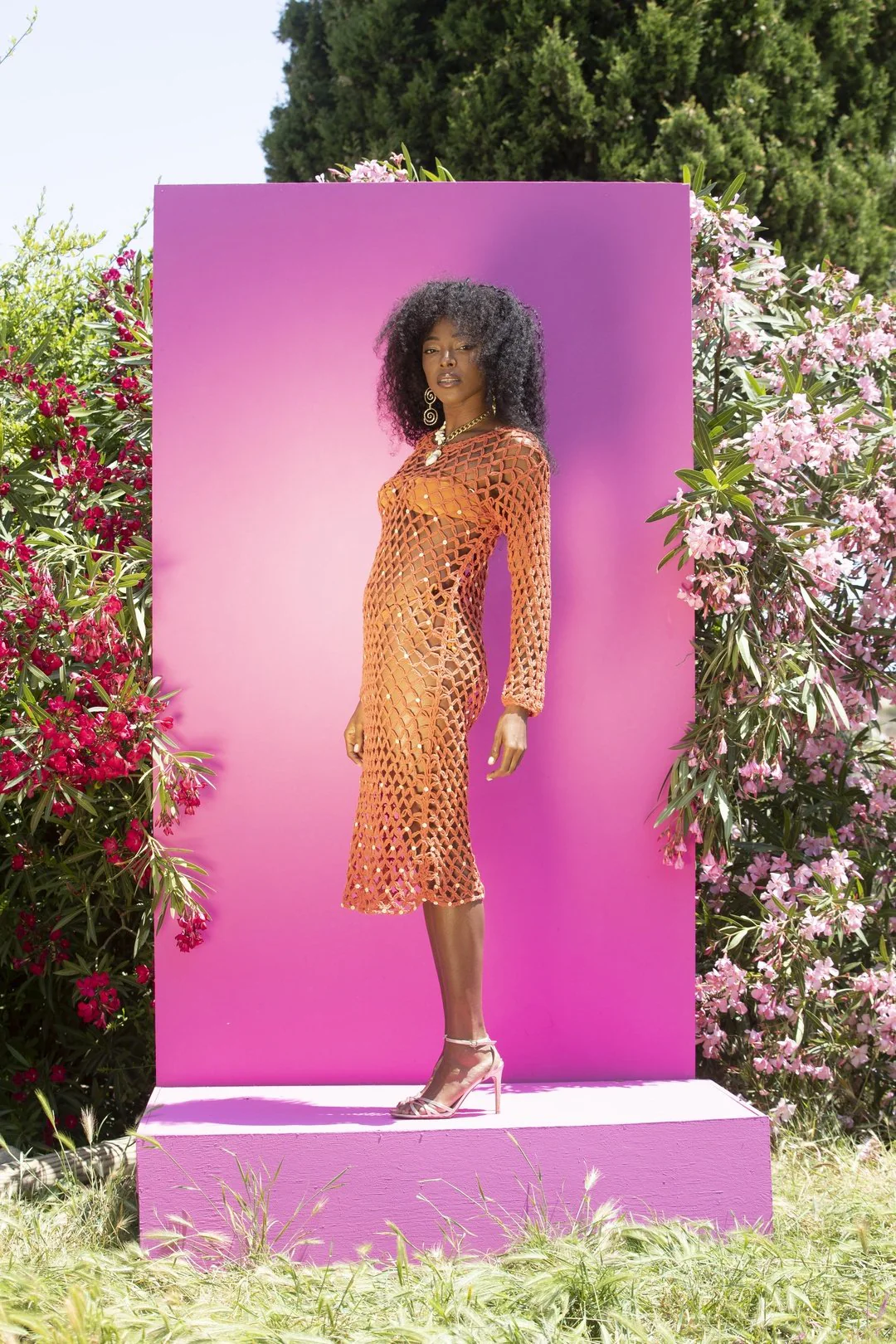 SHANTI Burnt Orange Crochet Net Dress - Image 7