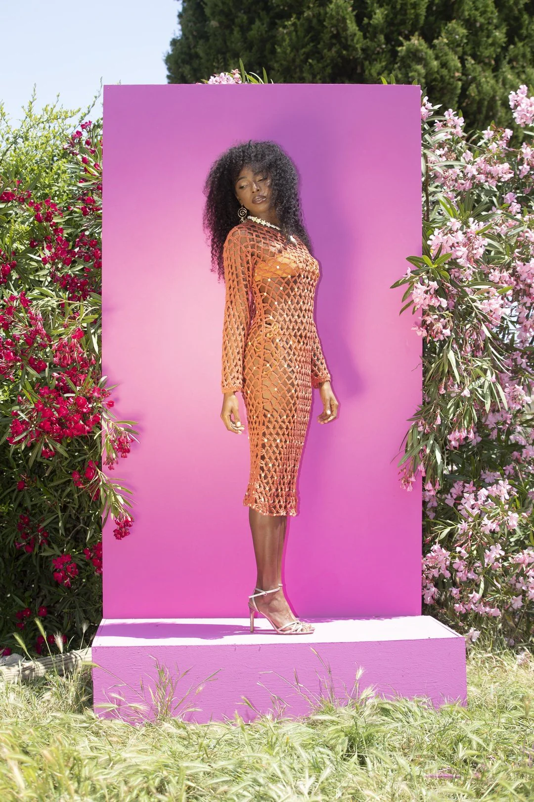 SHANTI Burnt Orange Crochet Net Dress - Image 8