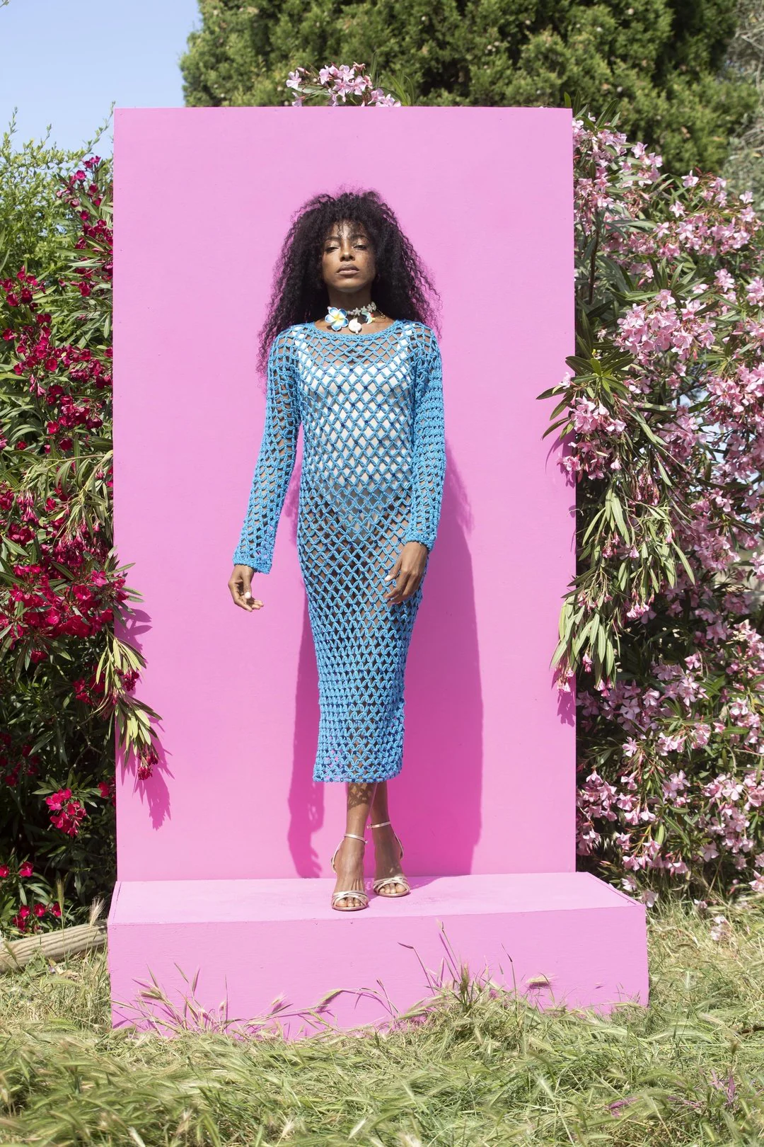 SHANTI Burnt Blue Crochet Net Dress - Image 2