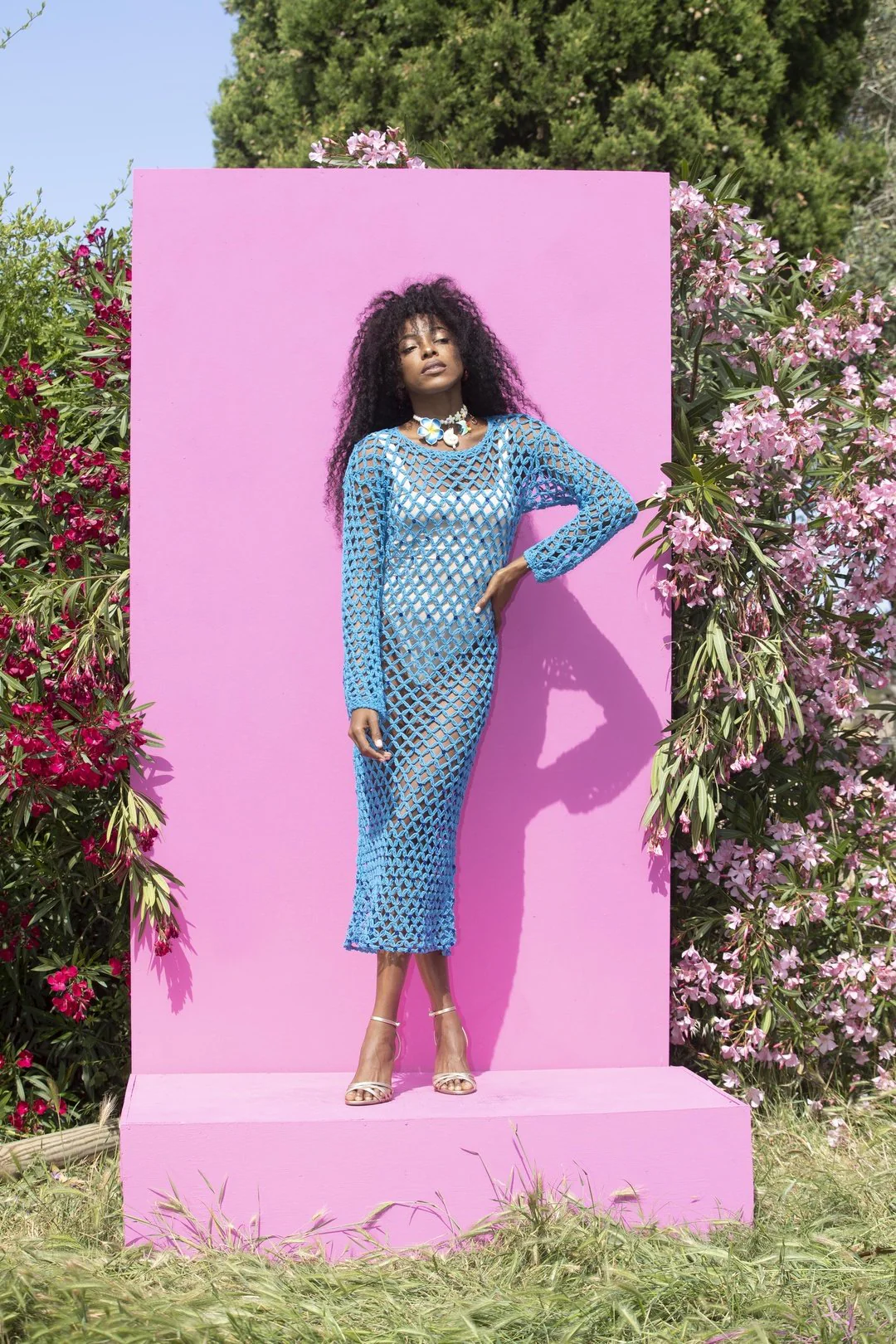 SHANTI Burnt Blue Crochet Net Dress - Image 3