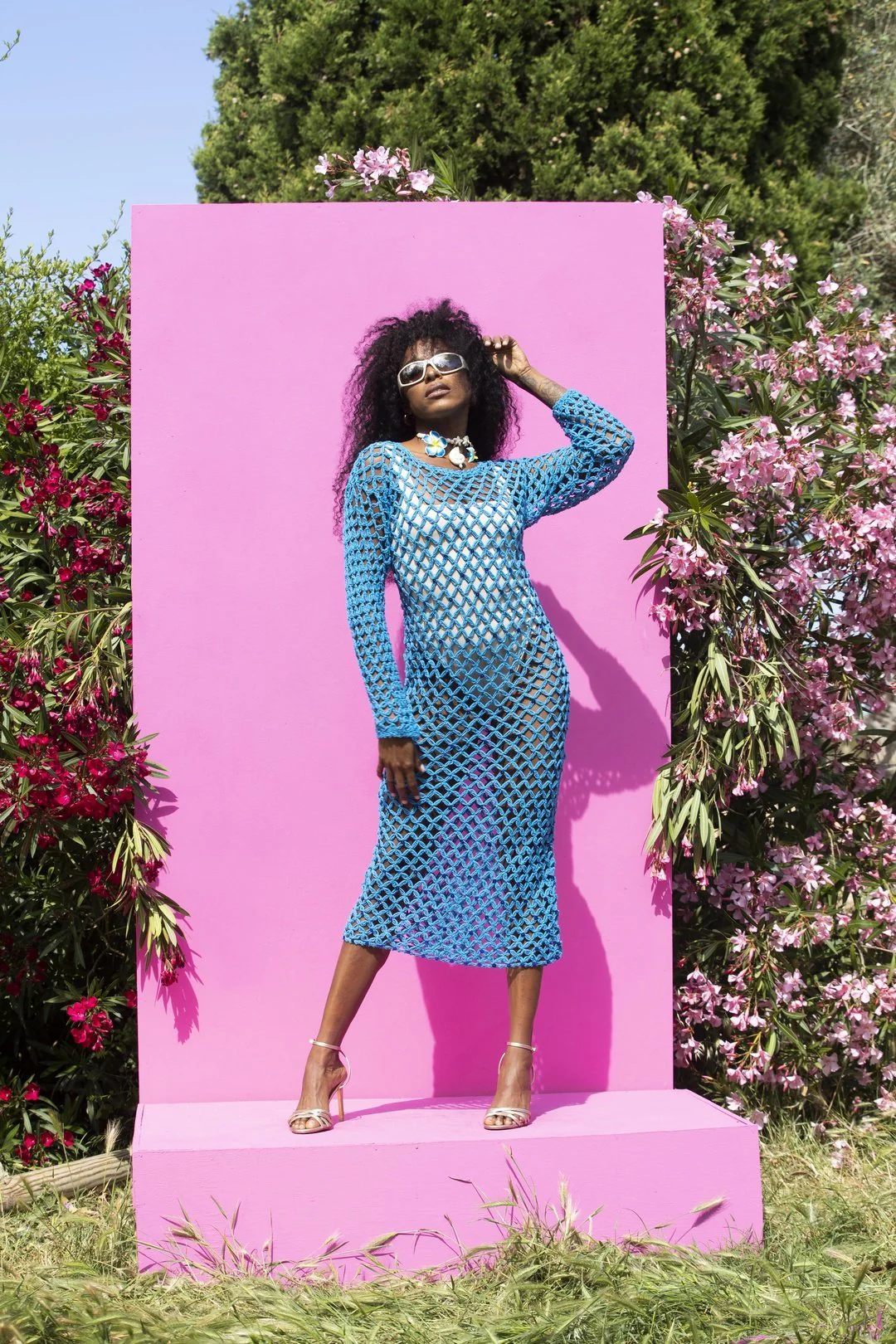 SHANTI Burnt Blue Crochet Net Dress - Image 4