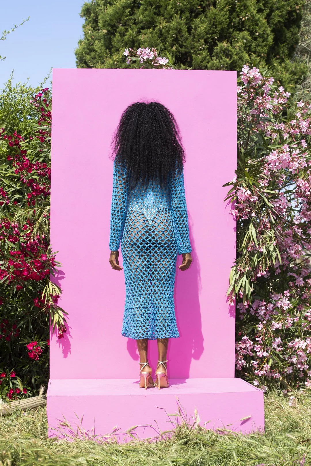 SHANTI Burnt Blue Crochet Net Dress - Image 6