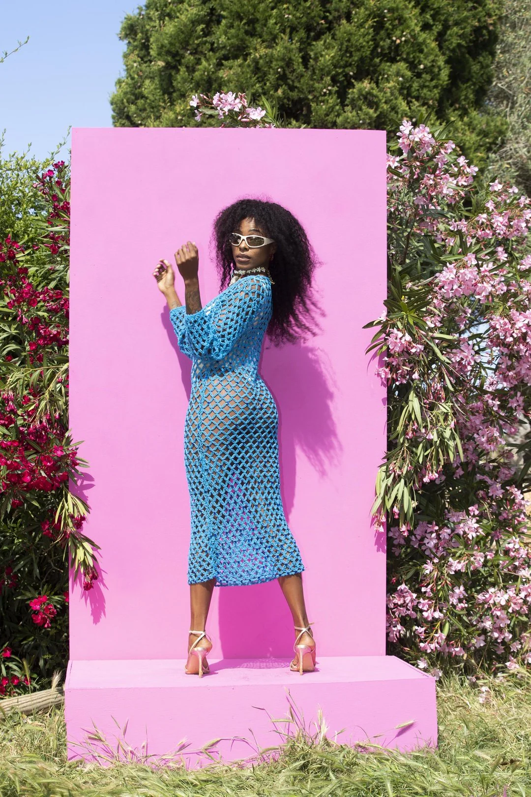 SHANTI Burnt Blue Crochet Net Dress - Image 7