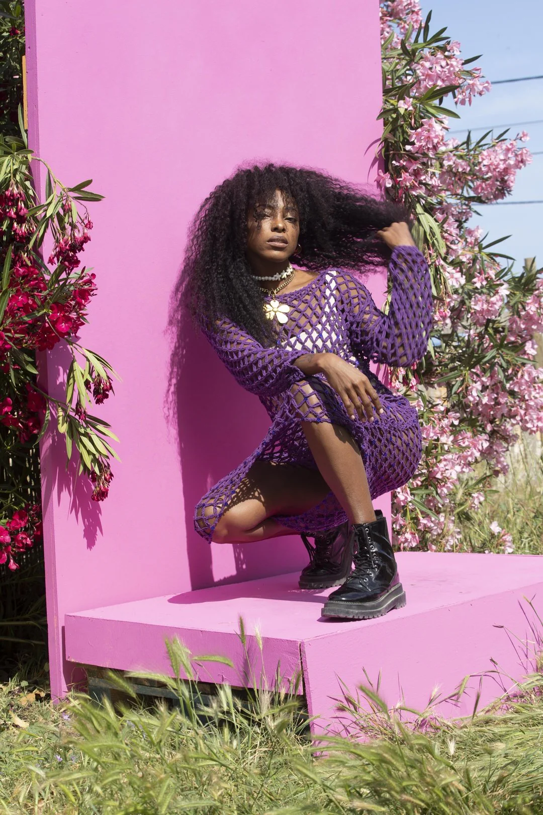 SHANTI Purple Crochet Net Dress - Image 2