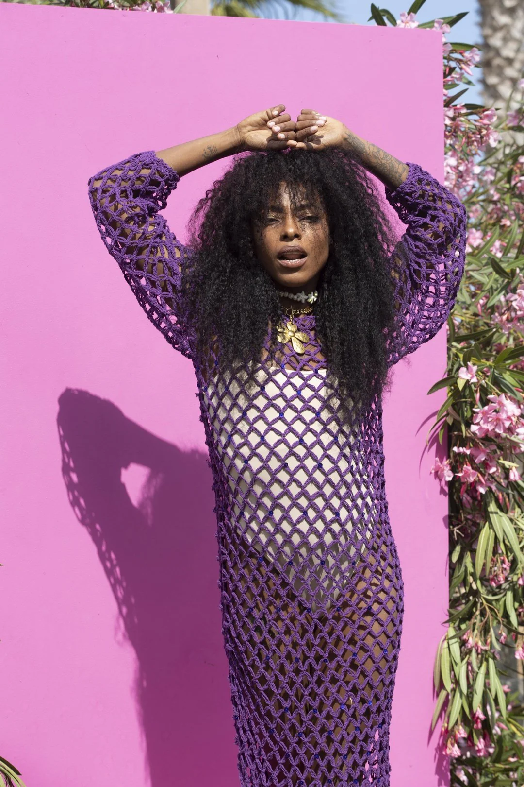 SHANTI Purple Crochet Net Dress - Image 4