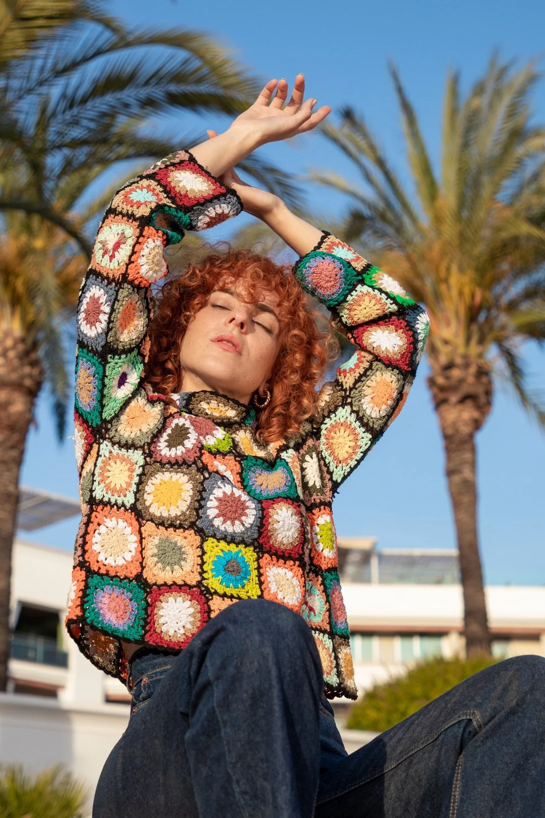Shelly Floral Crochet Jumper - Black - Image 4