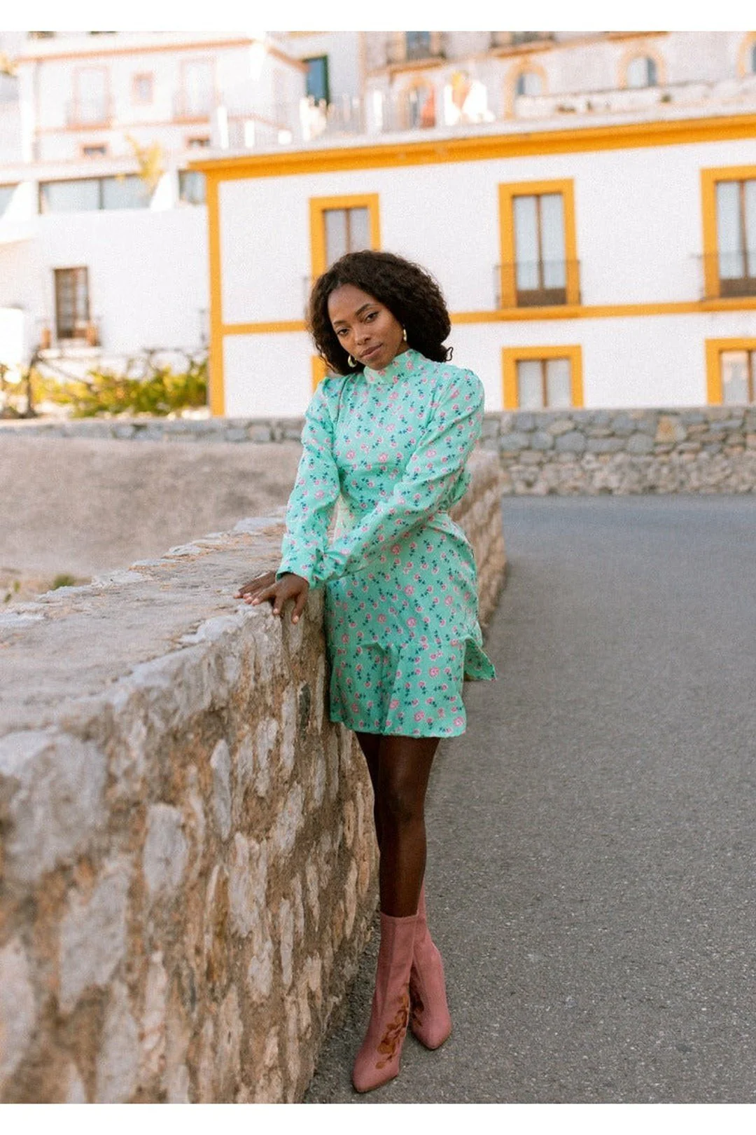 SOFIA Mint Green Retro Floral Skater Mini Dress - Image 3