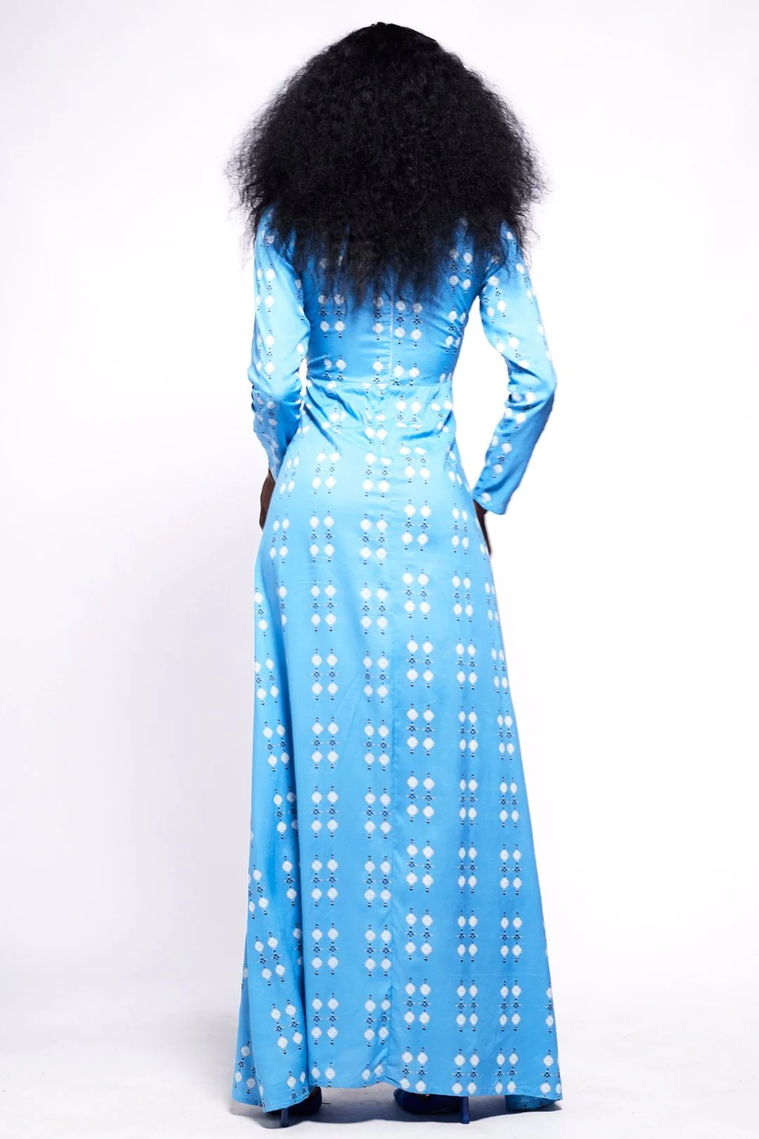 TABITHA Dress Retro Front Cut Blue Maxi Dress - Image 3
