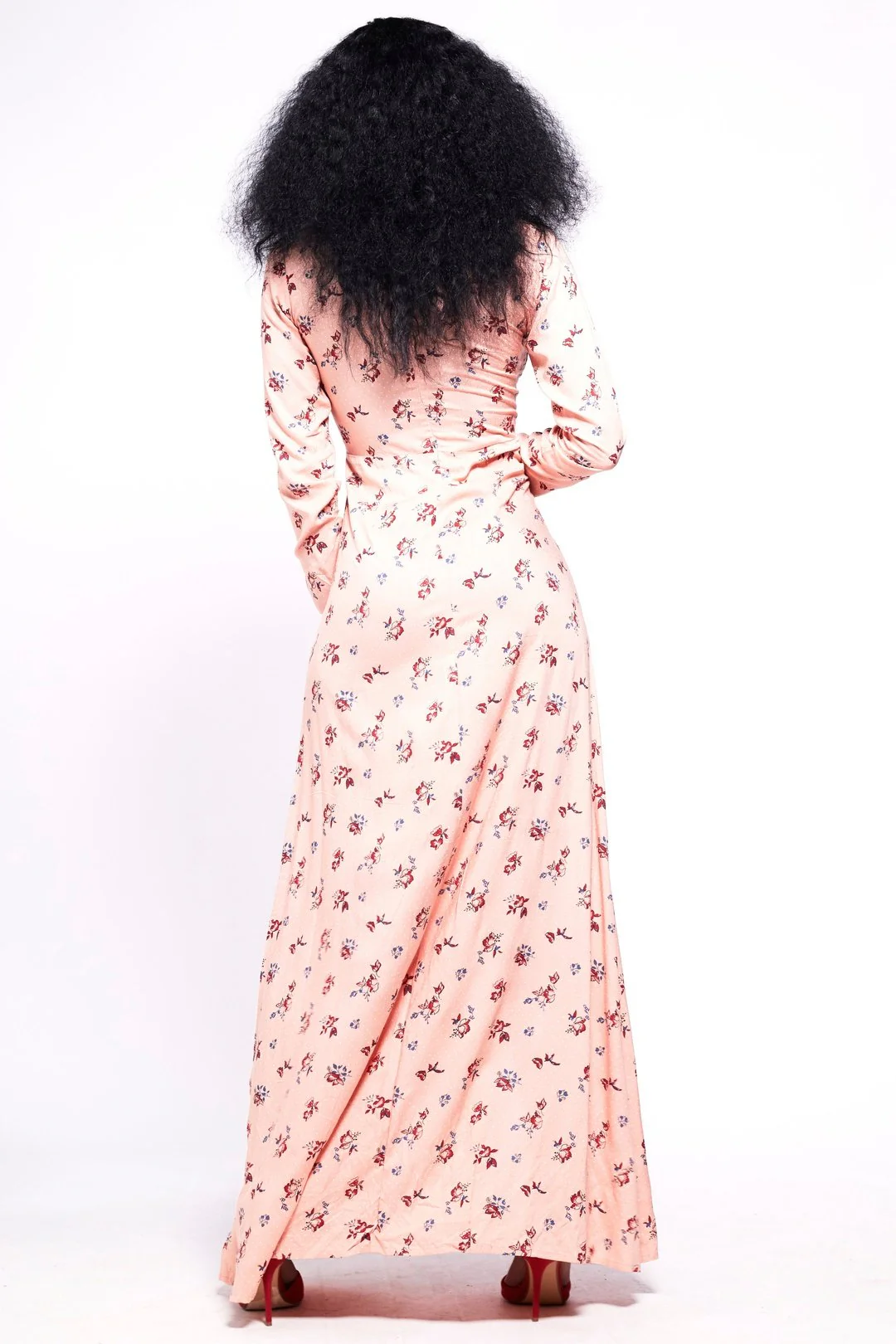 TABITHA Dress Retro Front Cut Peach Maxi Dress - Image 3
