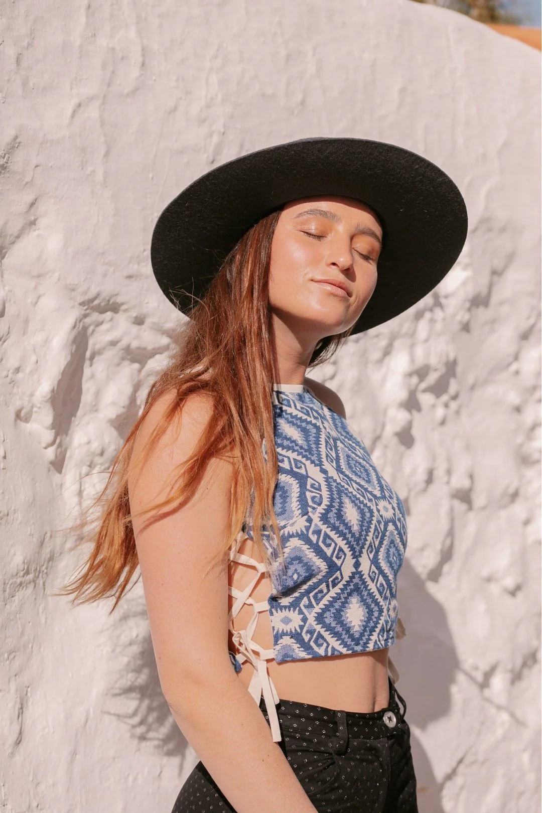TULSI Geometric Woven Lace Tie Top - Image 5