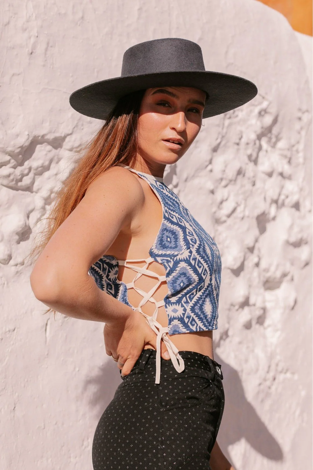 TULSI Geometric Woven Lace Tie Top - Image 6