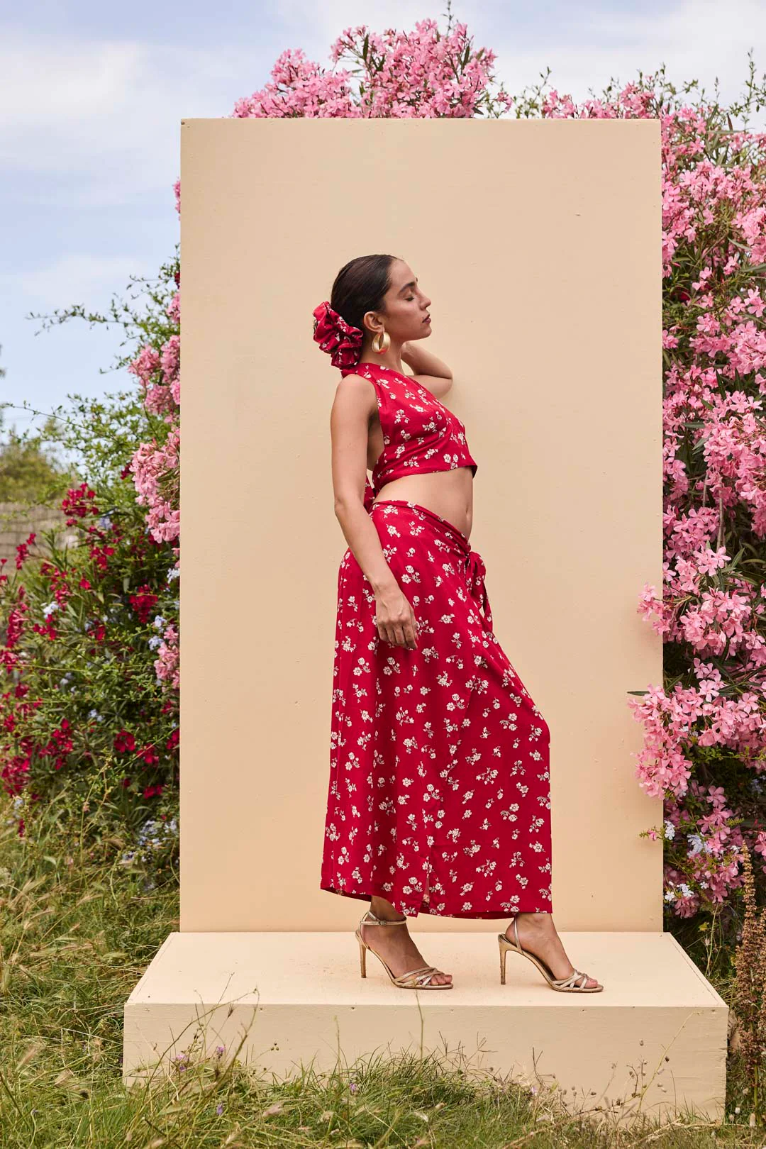 Henni Halter Crop Top in Red Floral - Image 5