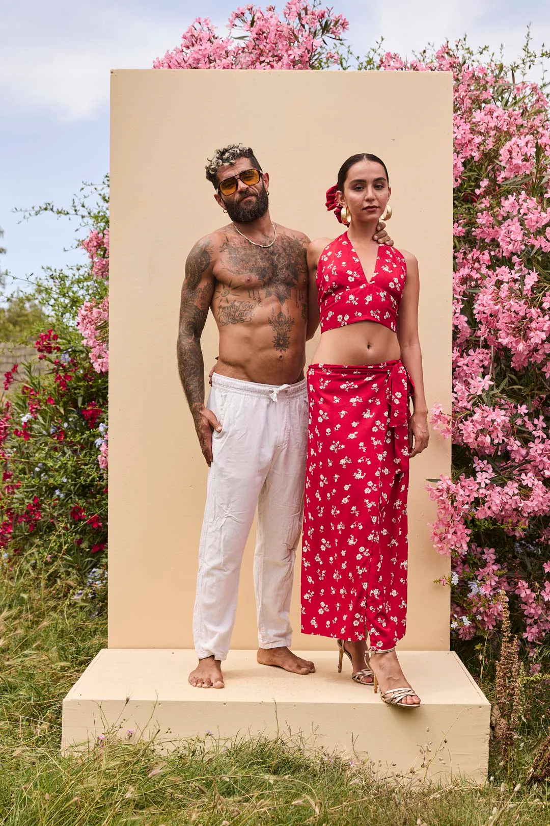 Henni Halter Crop Top in Red Floral - Image 3