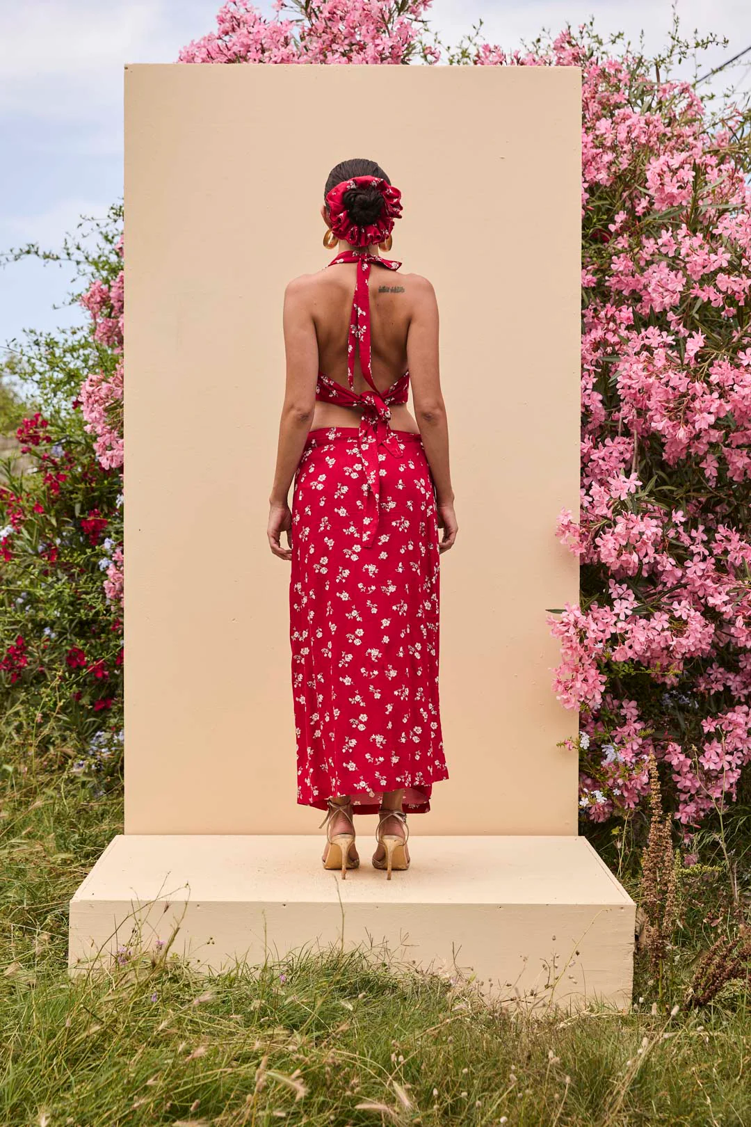 Henni Halter Crop Top in Red Floral - Image 2